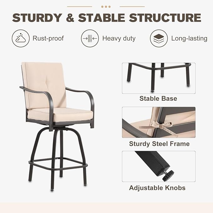 Outdoor Swivel Bar Stools Set of 2, Bar Height Patio Chairs - Image 8