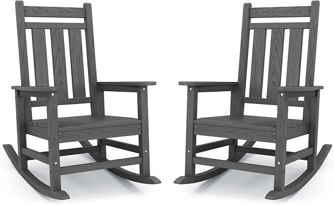 KINGYES Oversized Outdoor Rocking Chair Set of 2, All-Weather Patio Rocking by KINGYES