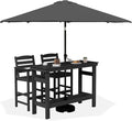 SERWALL Outdoor Bar Set with 9ft Umbrella, All-Weather HDPE Patio Bar Chairs by SERWALL