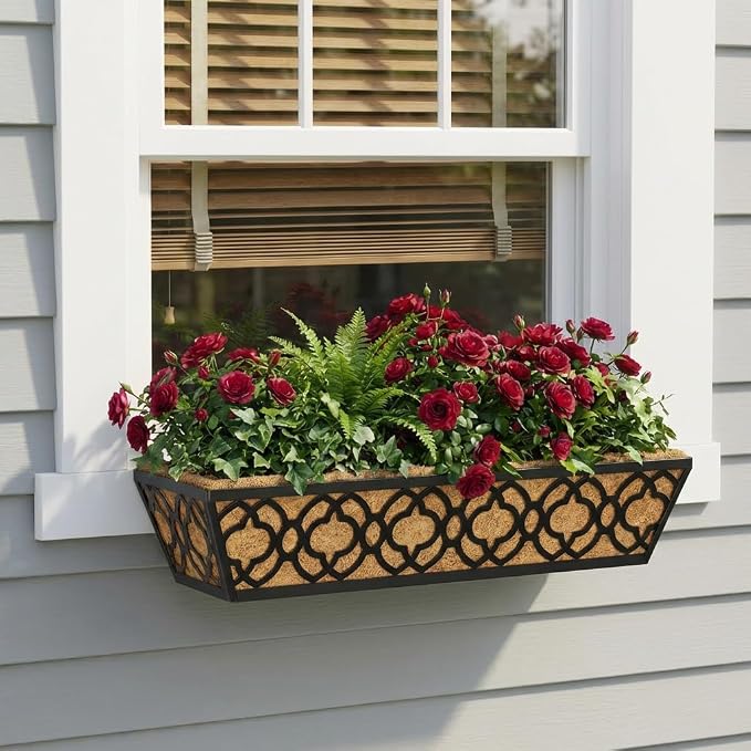 Y&M 24 Inch Window Deck with Coco Liner, Fence Metal Hanging Flower Planter - Image 6