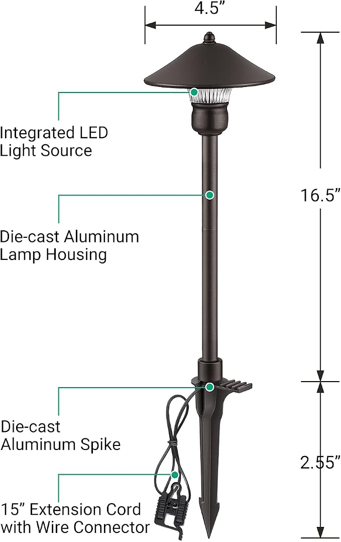 EDISHINE Low Voltage Pathway Lights, 3W 150 LM 3000K 16.5“ Tall LED Landscape - Image 7