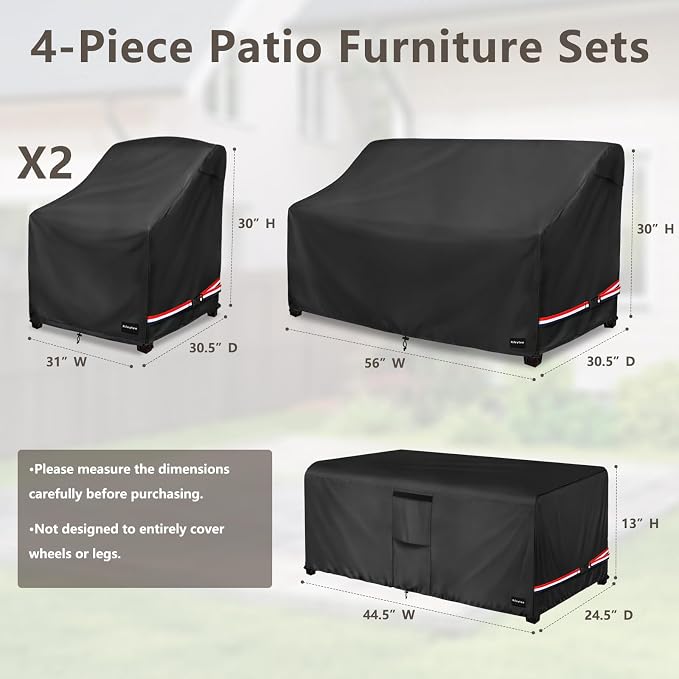 Rileytee Patio Furniture Set Covers, Fit Patio Loveseat, Chair and Coffee - Image 2