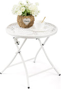 TeoKJ Folding Outdoor Side Tables, Anti Rust Small Patio Table Round Metal by TeoKJ