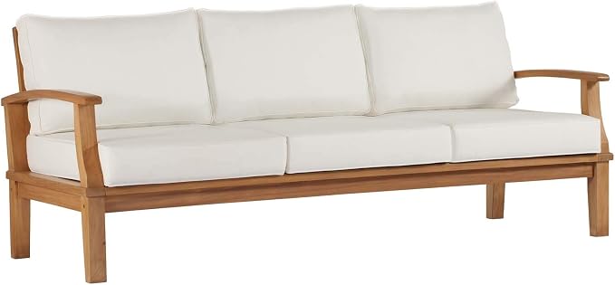 Modway Marina Outdoor Patio Teak Sofa in Natural White - Image 3