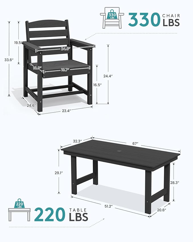 SERWALL 7-Piece Patio Dining Table Sets, Outdoor HDPE Dining Furniture Set - Image 4
