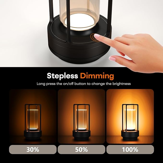 Portable Metal Table Lamp for Indoor/Outdoor, Rechargeable Cordless LED Lamp - Image 7