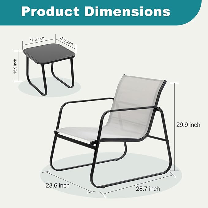 DUMOS 3 Piece Patio Furniture Set，Outdoor Patio Furniture Conversation Set - Image 6