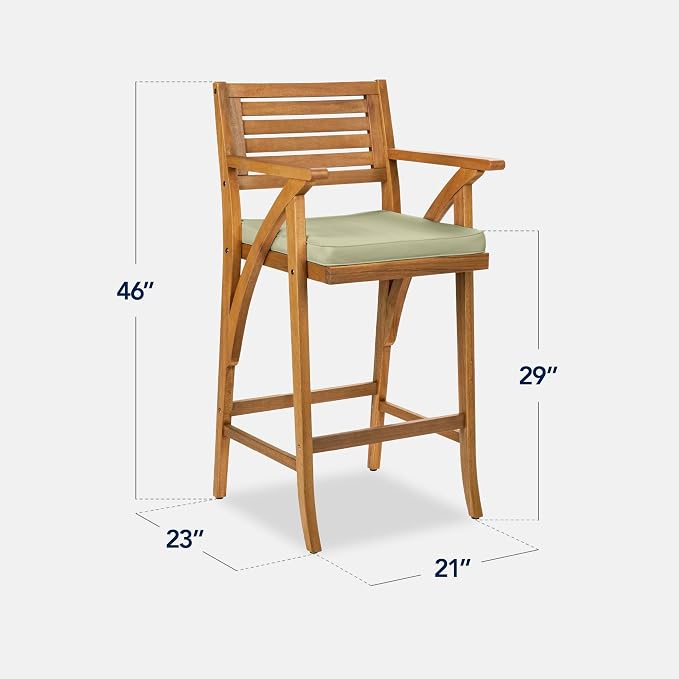 Best Choice Products Set of 2 Outdoor Acacia Wood Bar Stools Bar Chairs - Image 3
