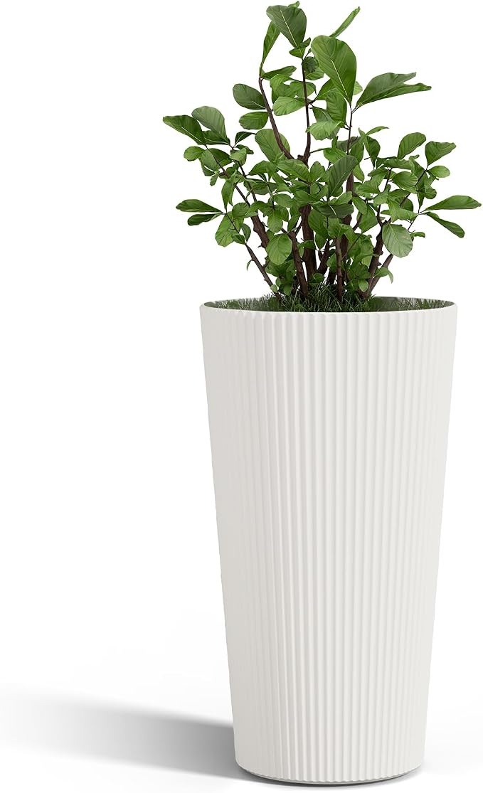 FONTOI 23.6" Tall Planter for Outdoor Plants Set of 2 Large Outdoor Plastic - Image 7