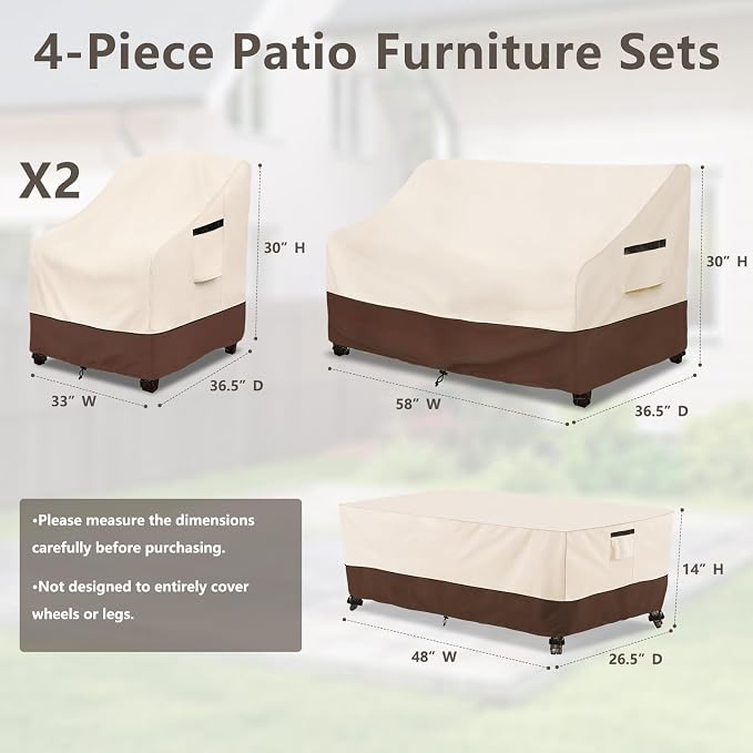 Rileytee Patio Furniture Set Covers, 4 Piece, 600D Heavy Duty Waterproof - Image 2