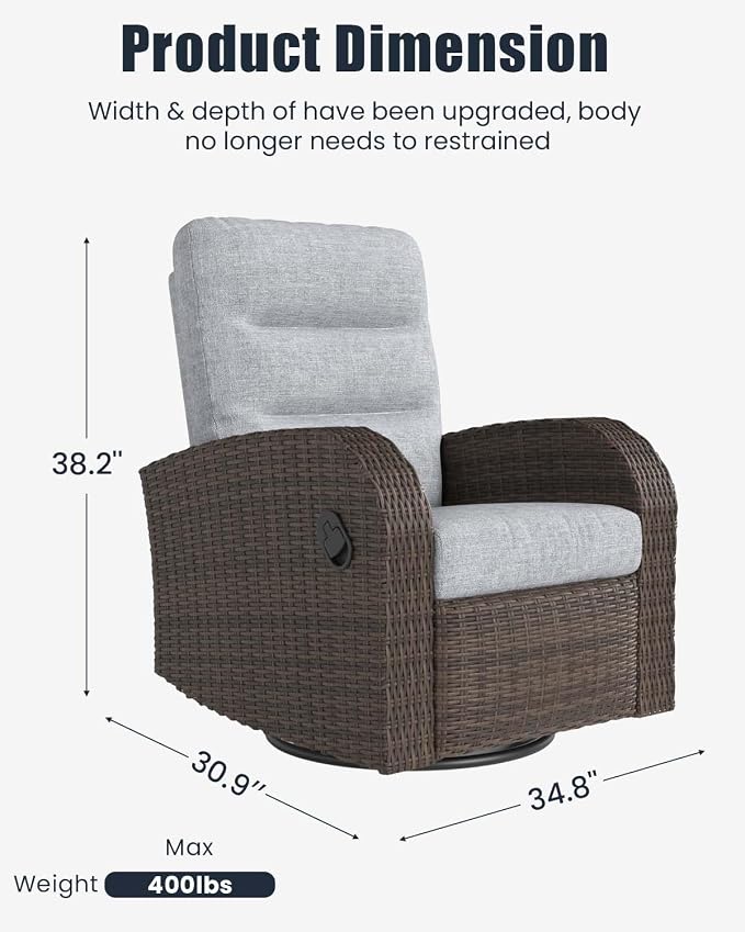 Outdoor Swivel Recliner Chair Set of 2, All-Weather Wicker Reclining Patio Chair - Image 8