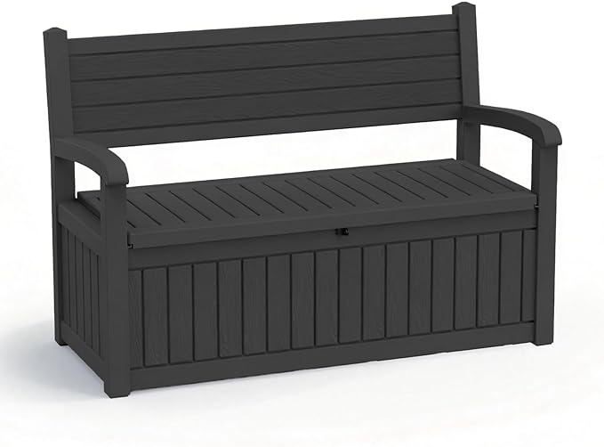 EasyUp 80 Gallon Wood Grain Style Outdoor Storage Bench, Waterproof and by EASYUP