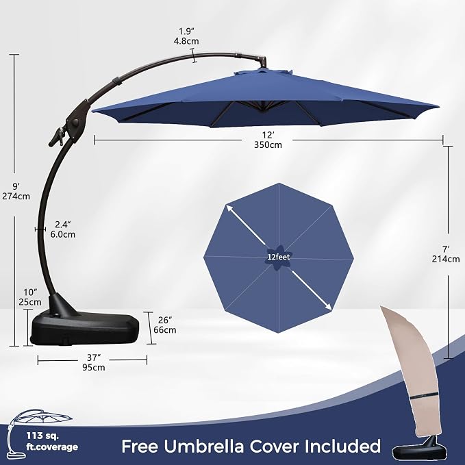 Grand patio 12FT Outdoor Offset Umbrella - Image 4