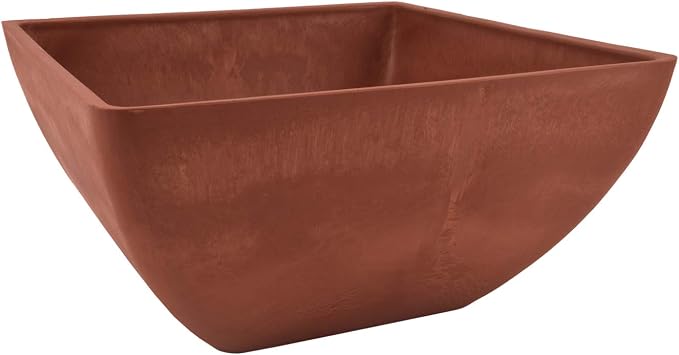 PSW Pot Collection 12x6 inch Plastic/Stone/Wood Composite Square Planter – No by PSW