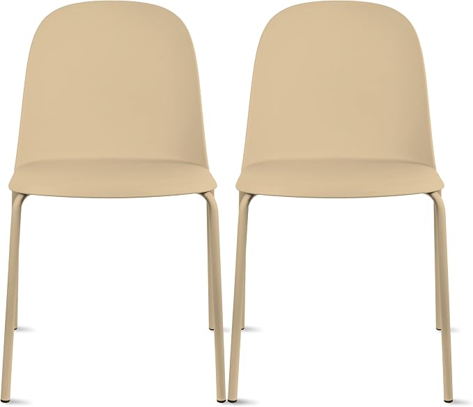2xhome Set of 2 Modern Stackable Armless Dining Chairs | Plastic Shell Seat by 2xhome