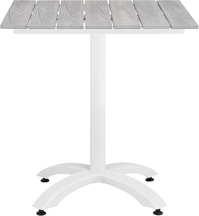 Modway Maine Aluminum Outdoor Patio 28" Dining Table in White Light Gray - Image 3