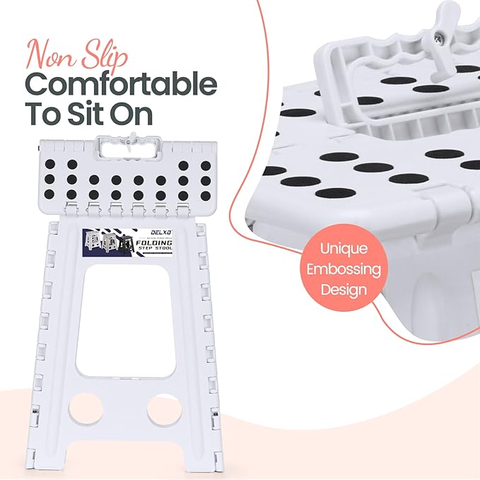 Delxo Folding Step Stool 17.5 Inch White Step Stools - Image 3