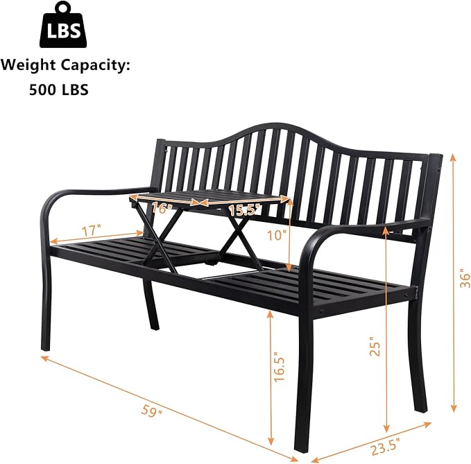 VINGLI 59" Outdoor Metal Bench Patio Bench - Image 3