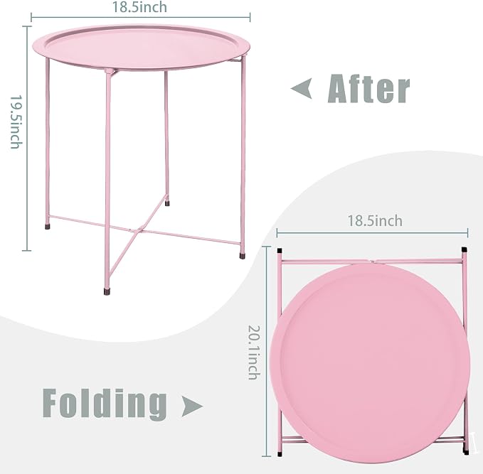 Garden 4 you End Table 2 PCS Metal Side Table Pink Round Folding Tray Cyan Sofa - Image 3