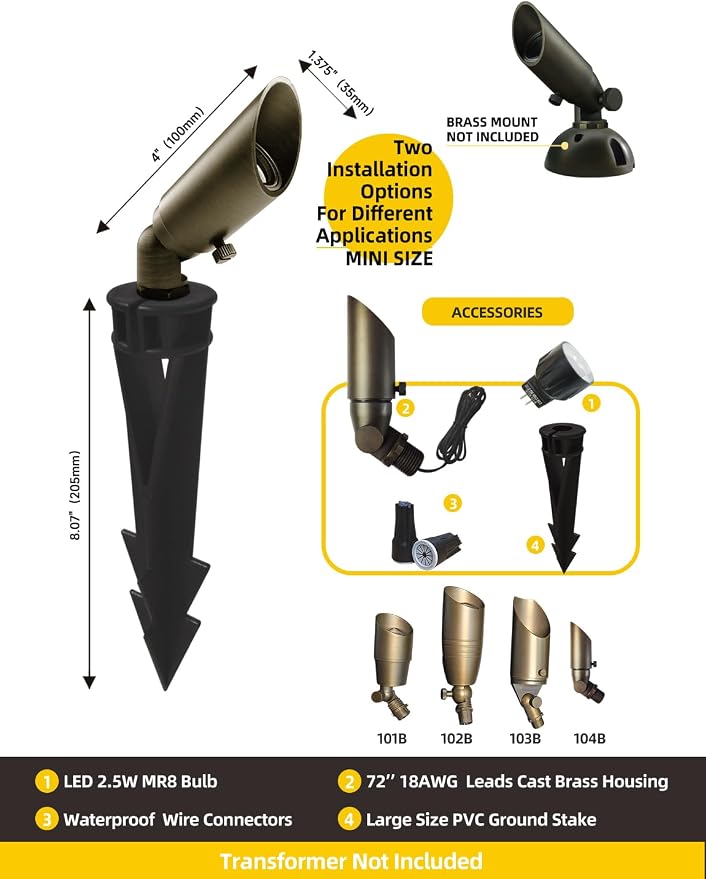 COLOER Mini Size Die-cast Brass Landscape SpotLights Outdoor, 2.5W 12Volt AC/DC - Image 4