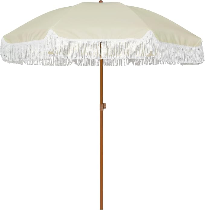 AMMSUN 7ft Patio Umbrella with Fringe Outdoor Tassel Umbrella UPF50+ Premium by AMMSUN