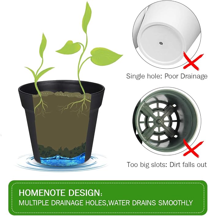 homenote Pots for Plants, 15 Pack 6 Inch Plastic Planters - Image 6