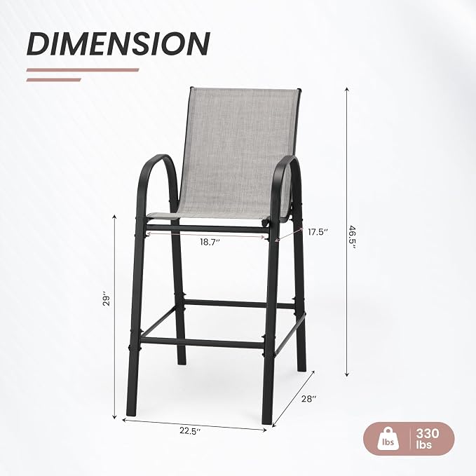 HOMREST Outdoor Bar Height Stools Set of 6, High Back Patio Chairs - Image 3