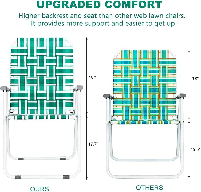 VINGLI Patio Lawn Webbed Folding Chairs Set of 4, Outdoor Beach Chair Portable - Image 3