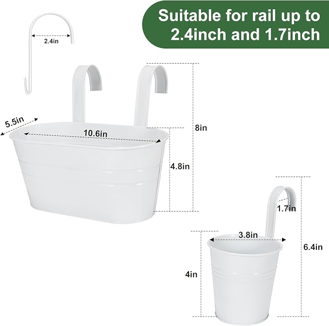 HowRU Metal Iron Flower Pots for Railing Fence Hanging Bucket Pots and Hanging - Image 2