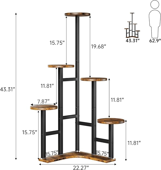 Corner Plant Stand Indoor with Grow Lights, 6 Tiered Corner Plant Shelf Flower - Image 3
