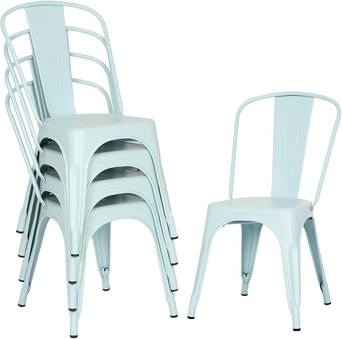 FDW | Set of 4 Metal Dining Chairs | Blue | Stackable Tolix Side Chairs by FDW
