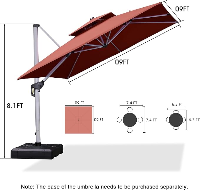 PURPLE LEAF 9ft Patio Umbrella Outdoor Square Umbrella Large Cantilever - Image 8