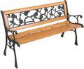 VINGLI Outdoor Bench Metal Garden Bench, Wood Patio Benches w/PVC Backrest Cast by VINGLI