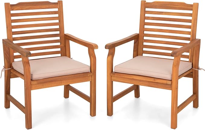 Sophia & William 2 Pieces Acacia Wood Patio Dining Chairs - Image 5