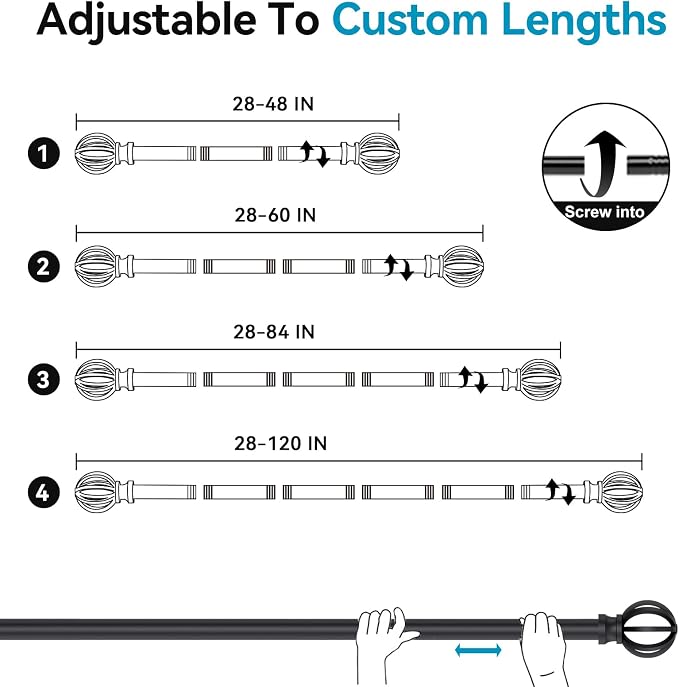 Curtain Rods for Windows 48 to 84, 2 Pack 5/8 Inch Black Heavy Duty Metal - Image 5