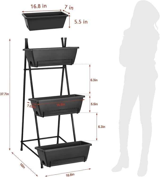 3 Tier Vertical Garden Planter Small Raised Garden Bed Freestanding Plastic - Image 2