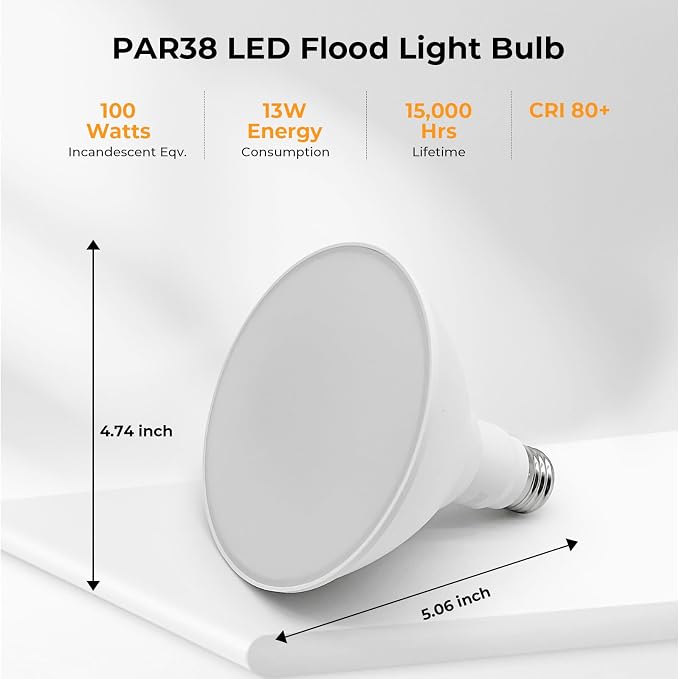 PAR38 LED Outdoor Flood Light Bulbs, 100W Equivalent, 3000K Warm White - Image 2