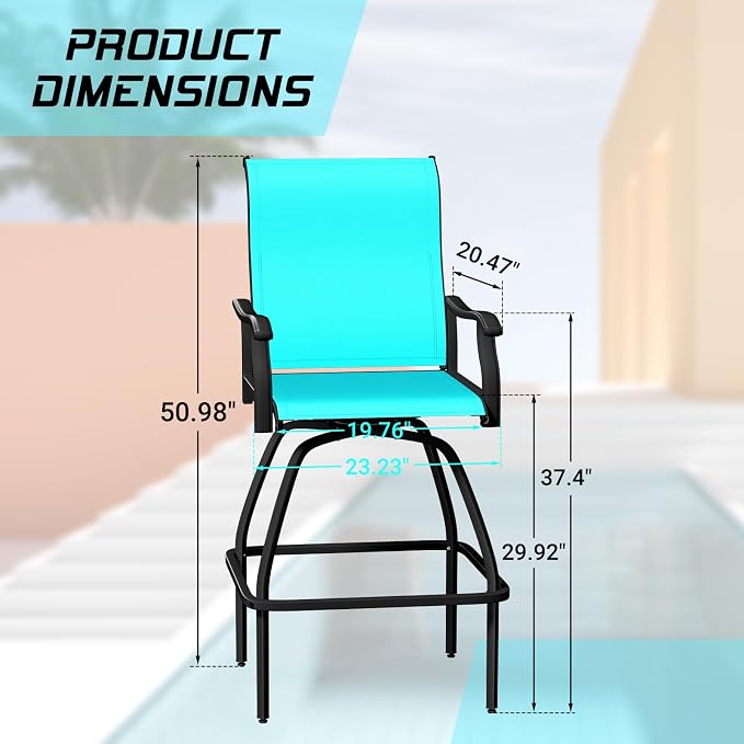 LEVELEVE Patio Bar Set 4pcs Swivel Bar Stools Outdoor Bistro Textilene - Image 3
