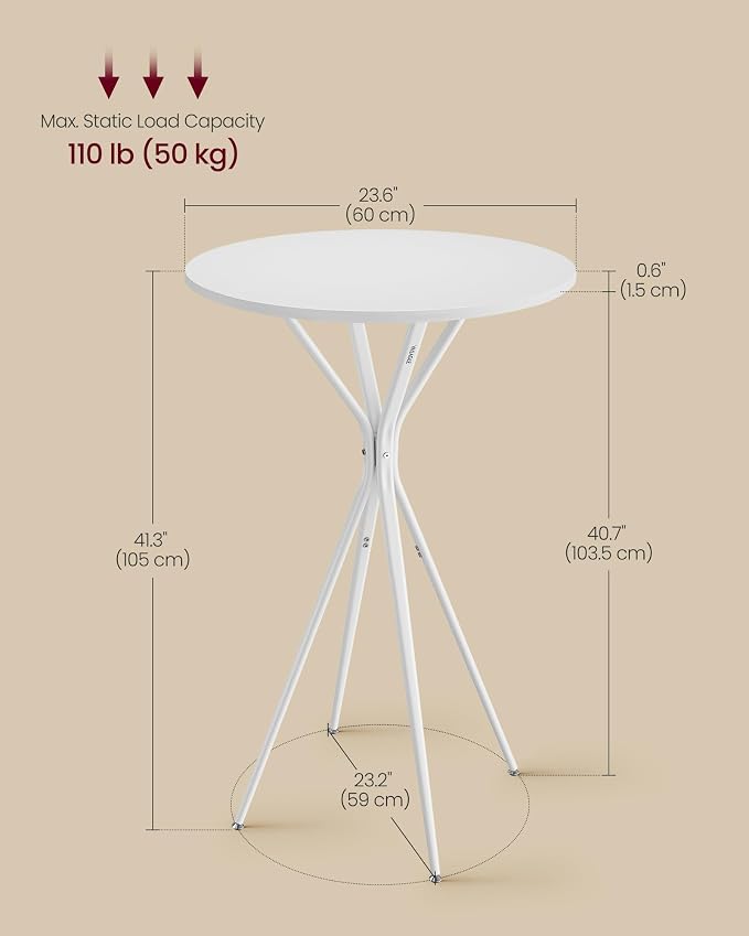 VASAGLE Bar Table, Round Cocktail High Top Pub Bistro Table - Image 3