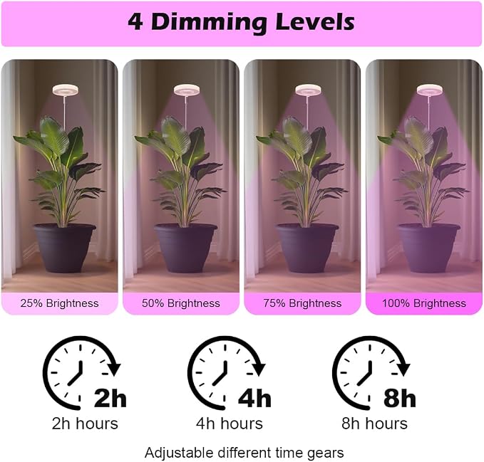 2 Pack 11 Inch Plant Pots with LED Grow Lights, Drainage Holes & Plug, Soil - Image 3