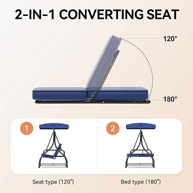 3-Seat Patio Swing Chair Outdoor Heavy Duty Steel Frame - Image 5