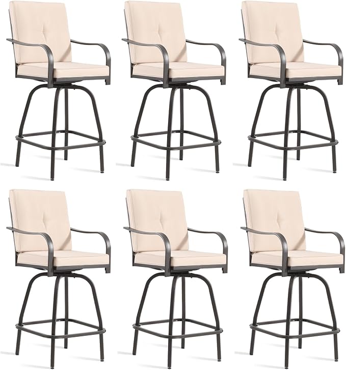 Patio Swivel Bar Stools Set of 6, Outdoor Bar Height Swivel Chairs by STRPRETTYBASIC