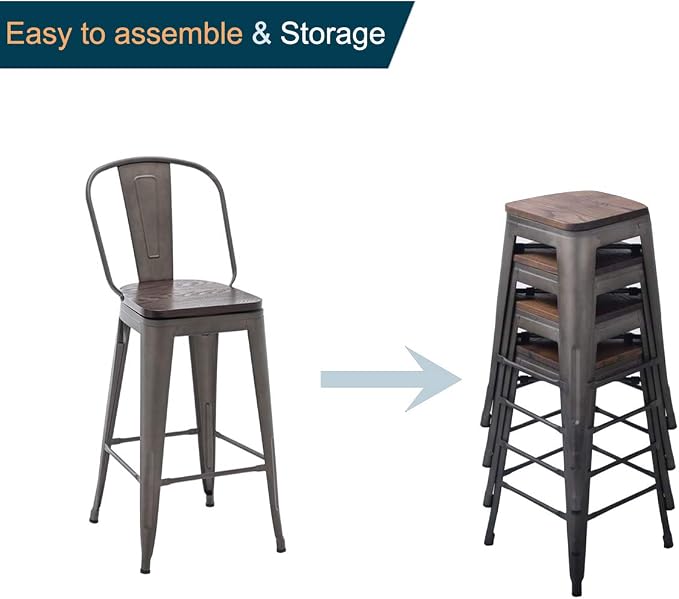 Alunaune 30" Swivel Metal Counter Height Bar Stools Set of 4 High Back - Image 8