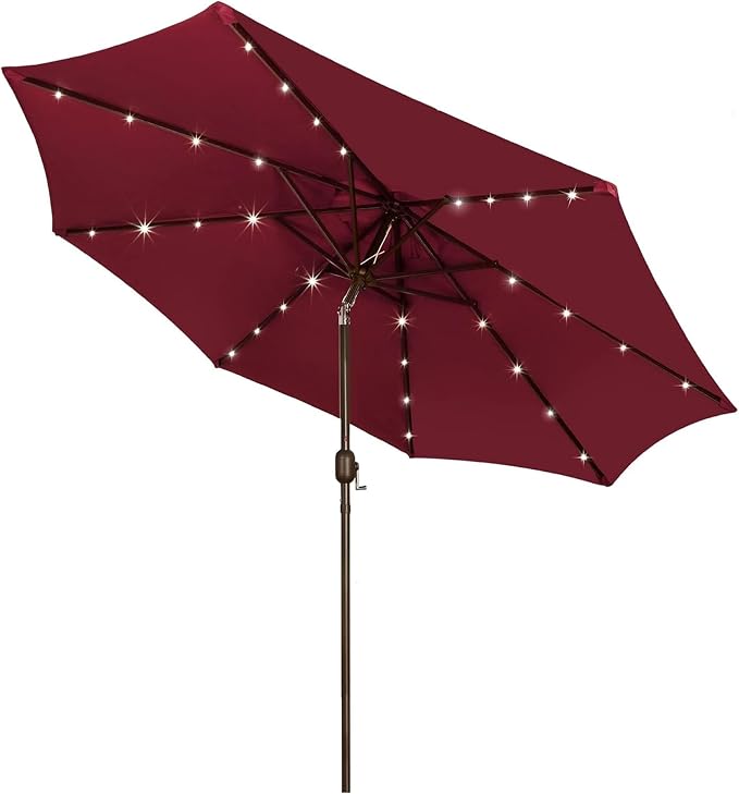 Blissun 9 ft Solar Umbrella, 32 LED Lighted Patio Umbrella, Table Market by Blissun