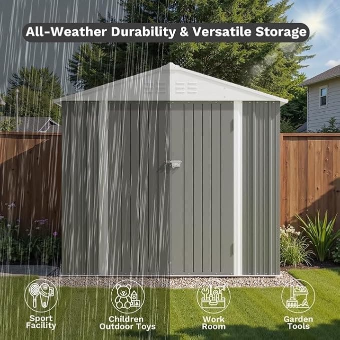 Greesum 8×6FT Outdoor Storage Shed, Metal Patio Storaged Sheds - Image 6