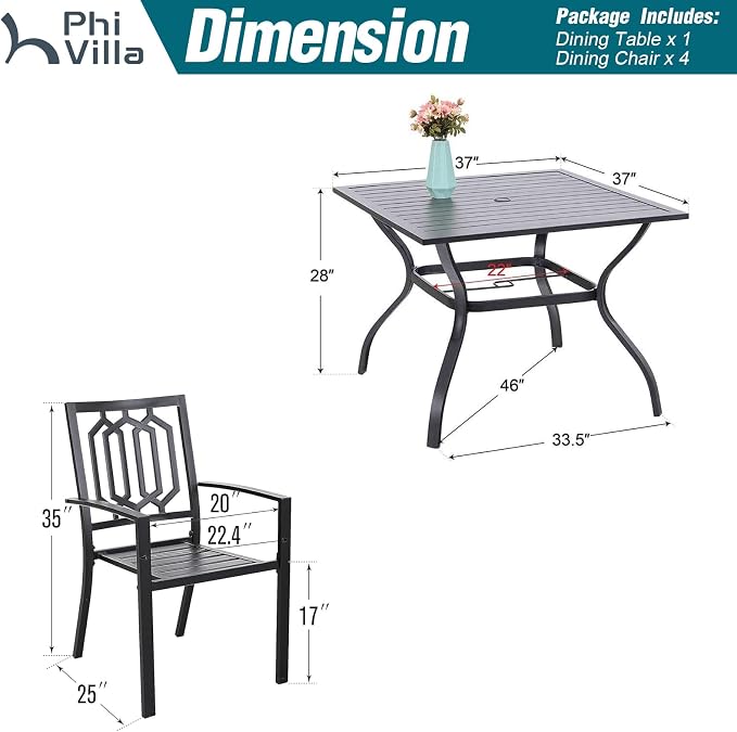 PHI VILLA 5 Pieces Outdoor Dining Set - Image 9
