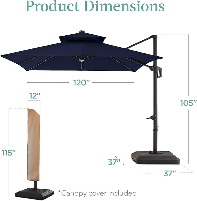 Best Choice Products 10x10ft Cantilever Patio Umbrella w/Base Included - Image 7