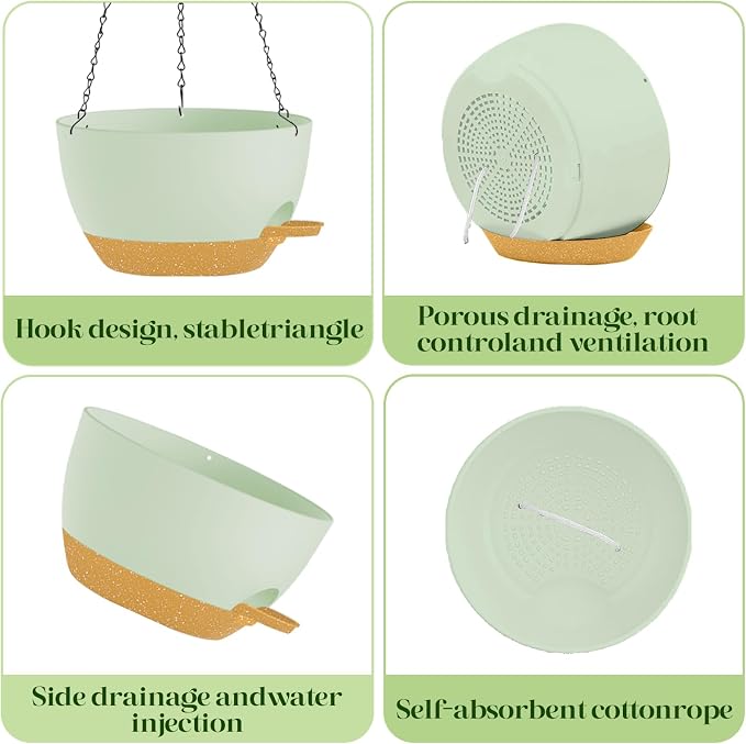 2 Pack 10 Inch Self Watering Hanging Planters - Image 7