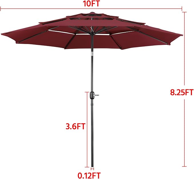 Yaheetech 3 Tier Patio Umbrella 10ft Vented Outdoor Large Market Table Umbrella - Image 8