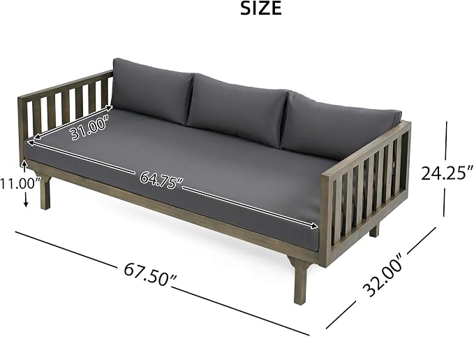 Merax Outdoor 3 Seater Daybed, Acacia Wood Day Bed Couch Sofa - Image 2